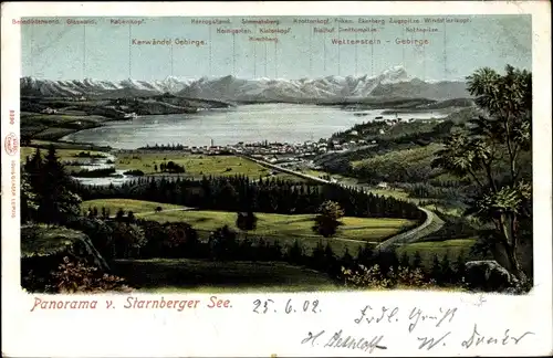 Litho Starnberg in Oberbayern, Panorama, Karwendelgebirge, Wettersteingebirge