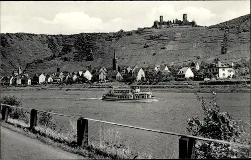 Ak Alken an der Mosel, Ortschaft, Burg, Salondampfer