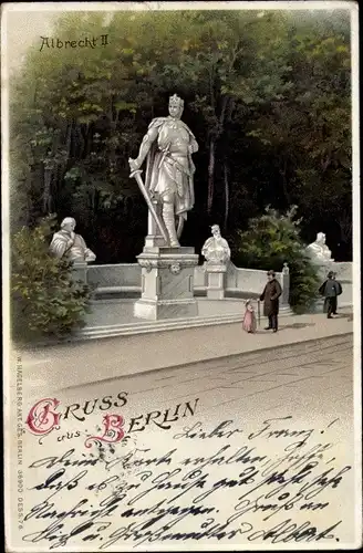 Litho Berlin Tiergarten, Albrecht II. Denkmal, Siegesallee