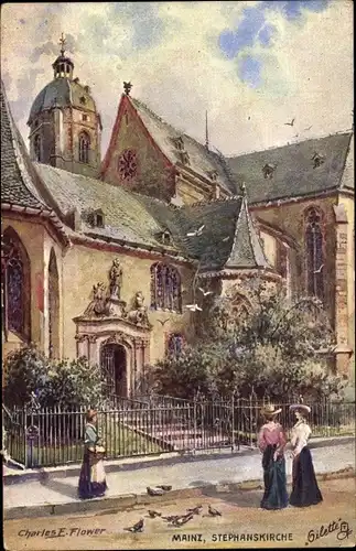 Künstler Ak Flower, Charles, Mainz in Rheinland Pfalz, Partie an der Stephanskirche