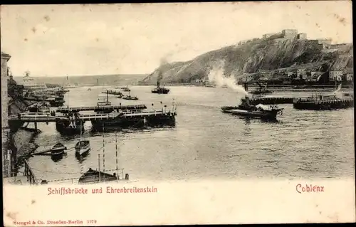 Ak Koblenz am Rhein, Schiffsbrücke und Ehrenbreitenstein