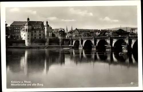 Ak Koblenz am Rhein, Moselbrücke, alte Burg