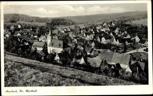 Ak Auerbach Elztal Neckar Odenwald Kreis, Panorama von der Ortschaft, Bahnstrecke