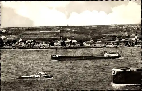 Ak Nierstein am Rhein, Boot, Frachtboot