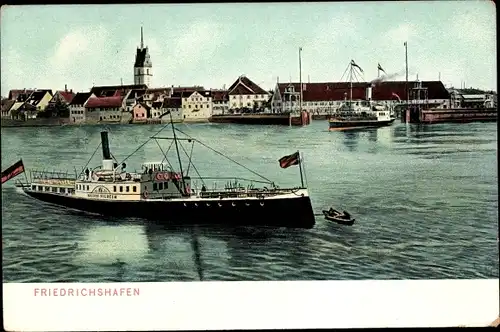 Ak Friedrichshafen am Bodensee, Salondampfer Kaiser Wilhelm, Blick auf den Ort