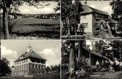 Ak Balsbach Limbach in Baden Odenwald, Schulhaus, Waldhütte, Gem. Warengeschäft