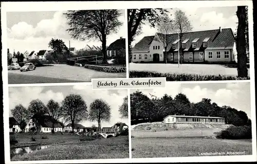 Ak Fleckeby in Schleswig, Landschulheim Albersdorf, Schule, Straßenpartie