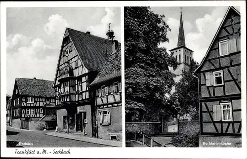 Ak Seckbach Frankfurt am Main, Rathaus, Evangelische Marienkirche