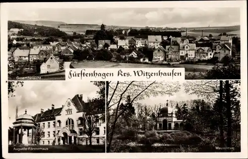 Ak Fürstenhagen Hessisch Lichtenau in Hessen, Gesamtansicht, Auguste-Försterhaus, Mausoleum