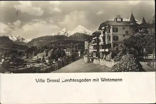 Ak Berchtesgaden in Oberbayern, Villa Grassl, Watzmann