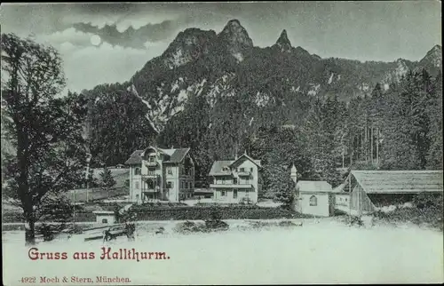 Mondschein Ak Bischofswiesen in Oberbayern, Hallthurm