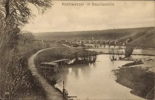 Ak Bouillonville Meurthe et Moselle, Hochwasser, Landschaftansicht