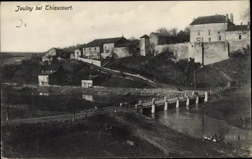 Ak Jaulny Meurthe et Moselle, Ortsansicht, Flusspartie mit Brücke