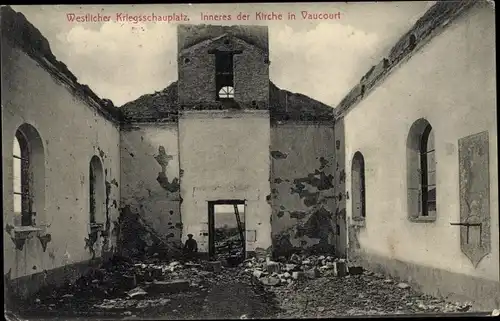 Ak Vaucourt Meurthe et Moselle, Inneres der zerstörten Kirche, Ruine, I. WK