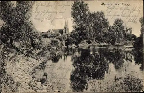 Ak Mouzon Ardennes, Partie an der Maas, Kirche