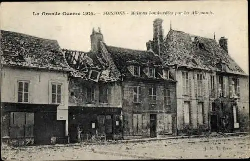 Ak Soissons Aisne, Maisons bombardées, Ruinen, Zerstörungen, I. WK