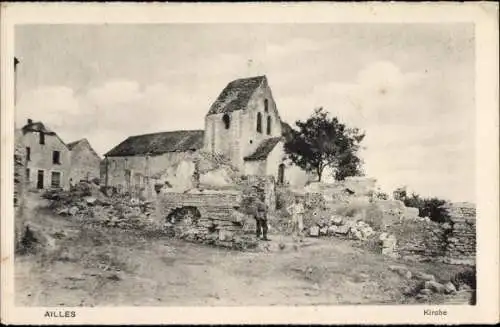 Ak Ailles Chermizy Aisne, Kirche, Ruinen, Kriegszerstörungen, I. WK