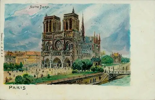 Litho Paris IV, Cathédrale de Notre Dame, Gesamtansicht