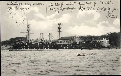 Ak Deutsches Kriegsschiff, SMS König Wilhelm, Schulschiff, Kasernenschiff