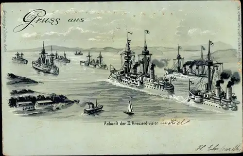 Litho Deutsche Kriegsschiffe, Ankunft der II. Kreuzerdivision