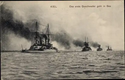 Ak Kiel, Das erste Geschwader geht in See, Deutsche Kriegsschiffe, Küstenpanzerschiffe