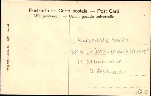 Ak Kiel, Das erste Geschwader geht in See, Deutsche Kriegsschiffe, Küstenpanzerschiffe