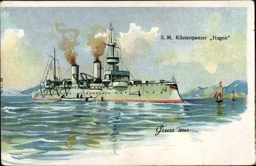 Litho Deutsches Kriegsschiff, SMS Hagen, Küstenpanzerschiff