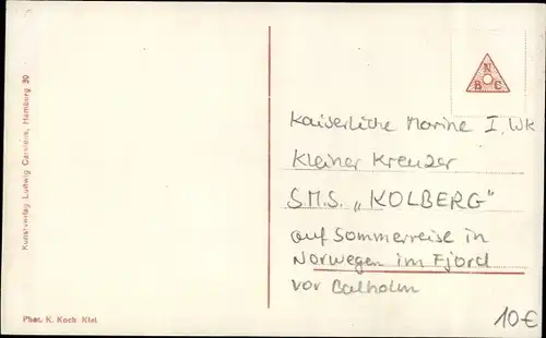 Ak Balhom Norwegen, Deutsches Kriegsschiff, SMS Kolberg, Kleiner Kreuzer