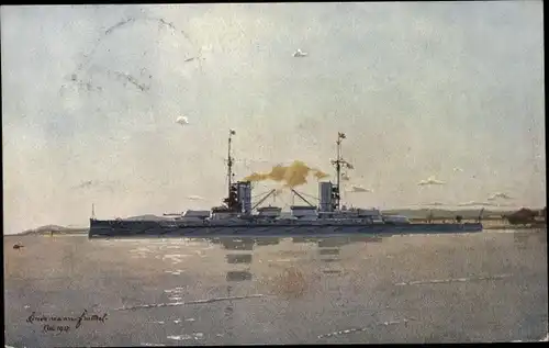 Künstler Ak Deutsches Kriegsschiff, SMS Kaiser, Großlinienschiff