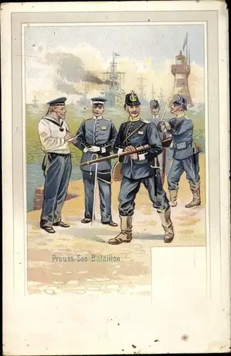 Litho Preußisches See Bataillon, Seeleute, Uniformen