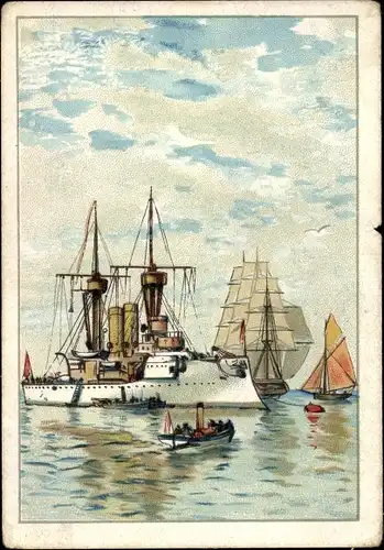 Litho Deutsches Kriegsschiff, Panzerschiff, Kaiserliche Marine, Reklame, Hoffmann's Stärke