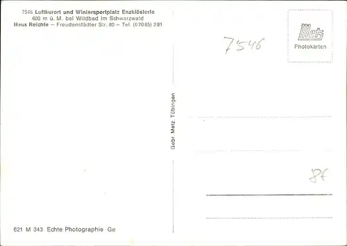 Ak Enzklösterle im Schwarzwald, Haus Reichle, Freudenstädter Straße 80