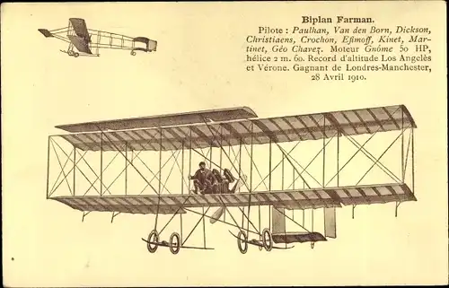 Ak Biplan Farman, Moteur Gnome, Flugpioniere, Pilote Paulhan, Van den Born, Dickson, Crochon