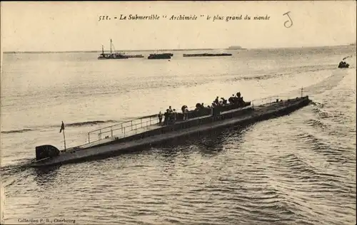 Ak Französisches Kriegsschiff, Le Submersible Archimede, U-Boot