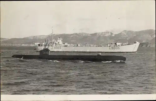 Foto Ak Französisches Kriegsschiff, U-Boot SM Saphir S616, Kriegsschiff L9005