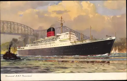 Künstler Ak Dampfer RMS Saxonia, Cunard Line