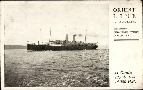 Ak Dampfer SS Osterley, Orient Line