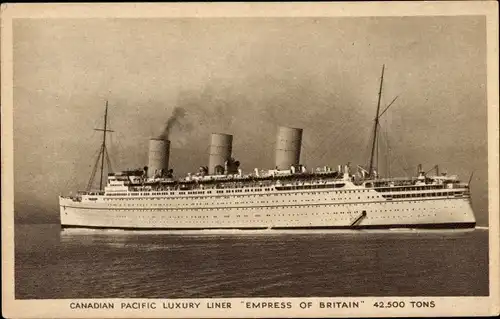 Ak Canadian Pacific Ships, CPS, Luxury Liner Empress of Britain, Dampfer