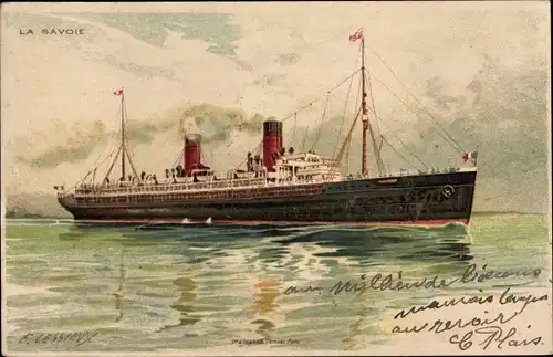 Künstler Litho Lessieux, E., Dampfer La Savoie, CGT, French Line
