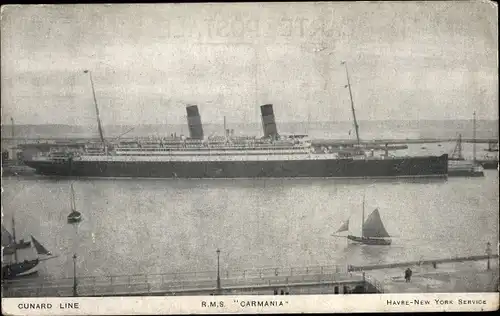 Ak Dampfer RMS Carmania, Cunard Line