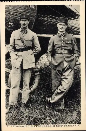 Ak Lieutenant de Vitrolles et Sereant Bernard, Soldaten, Flugzeug