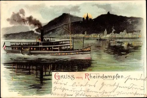 Litho Gruß vom Rheindampfer, Salondampfer