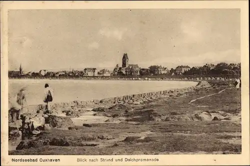 Ak Nordseebad Cuxhaven, Blick nach Strand und Deichpromenade