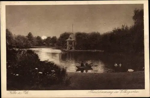 Mondschein Ak Köln am Rhein, Abendstimmung im Volksgarten