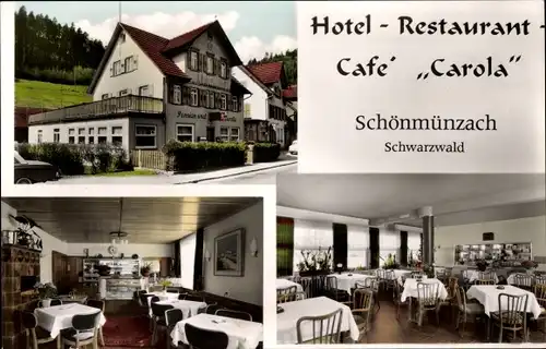 Ak Schönmünzach im Murgtal Baiersbronn im Schwarzwald, Café Carola, Außenansicht, Gasträume