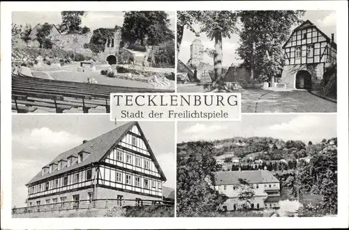 Ak Tecklenburg in Westfalen, Stadt der Freilichtspiele, Fachwerkhäuser, Bühne