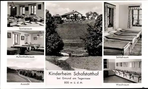 Ak Gmund am Tegernsee Oberbayern, Kinderheinm Schafstatthof, Gesamtansicht, Innenräume