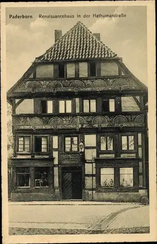 Ak Paderborn in Westfalen, Renaissancehaus in der Hathumarstraße, Fachwerkhaus