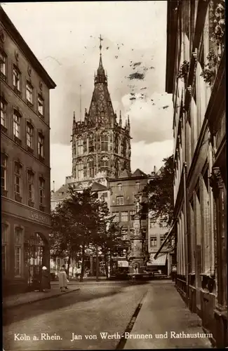 Ak Köln am Rhein, Jan von Werth-Brunnen und Rathausturm