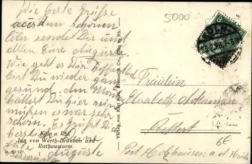 Ak Köln am Rhein, Jan von Werth-Brunnen und Rathausturm